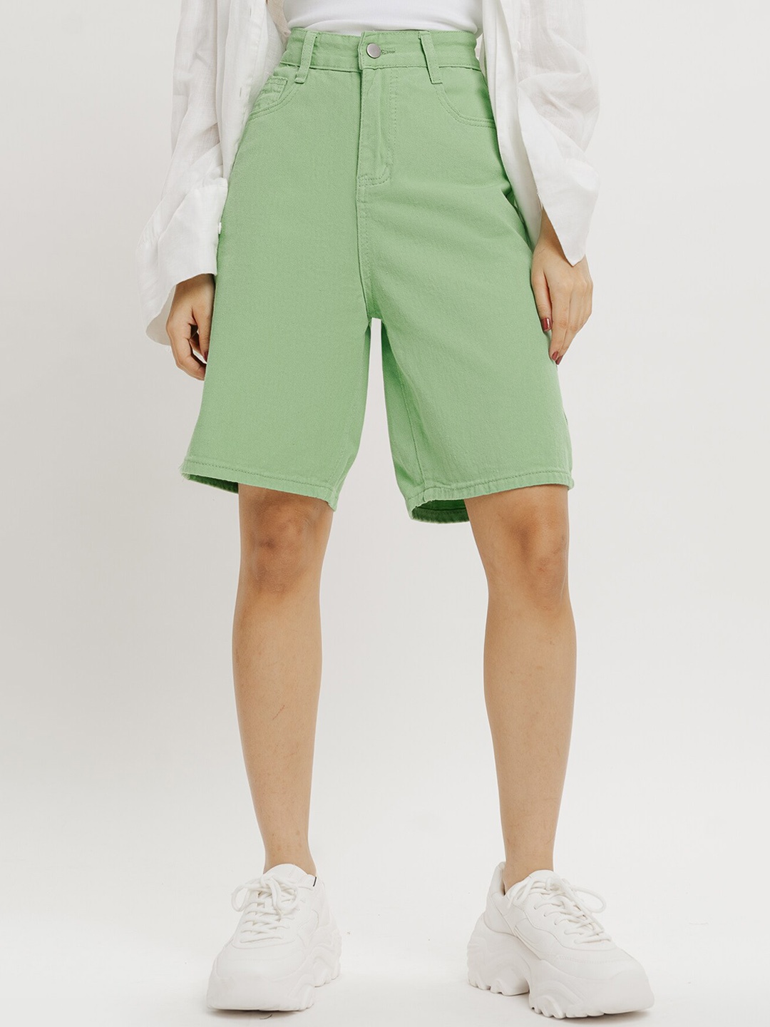 

FREAKINS Women High-Rise Pure Cotton Sports Shorts, Green