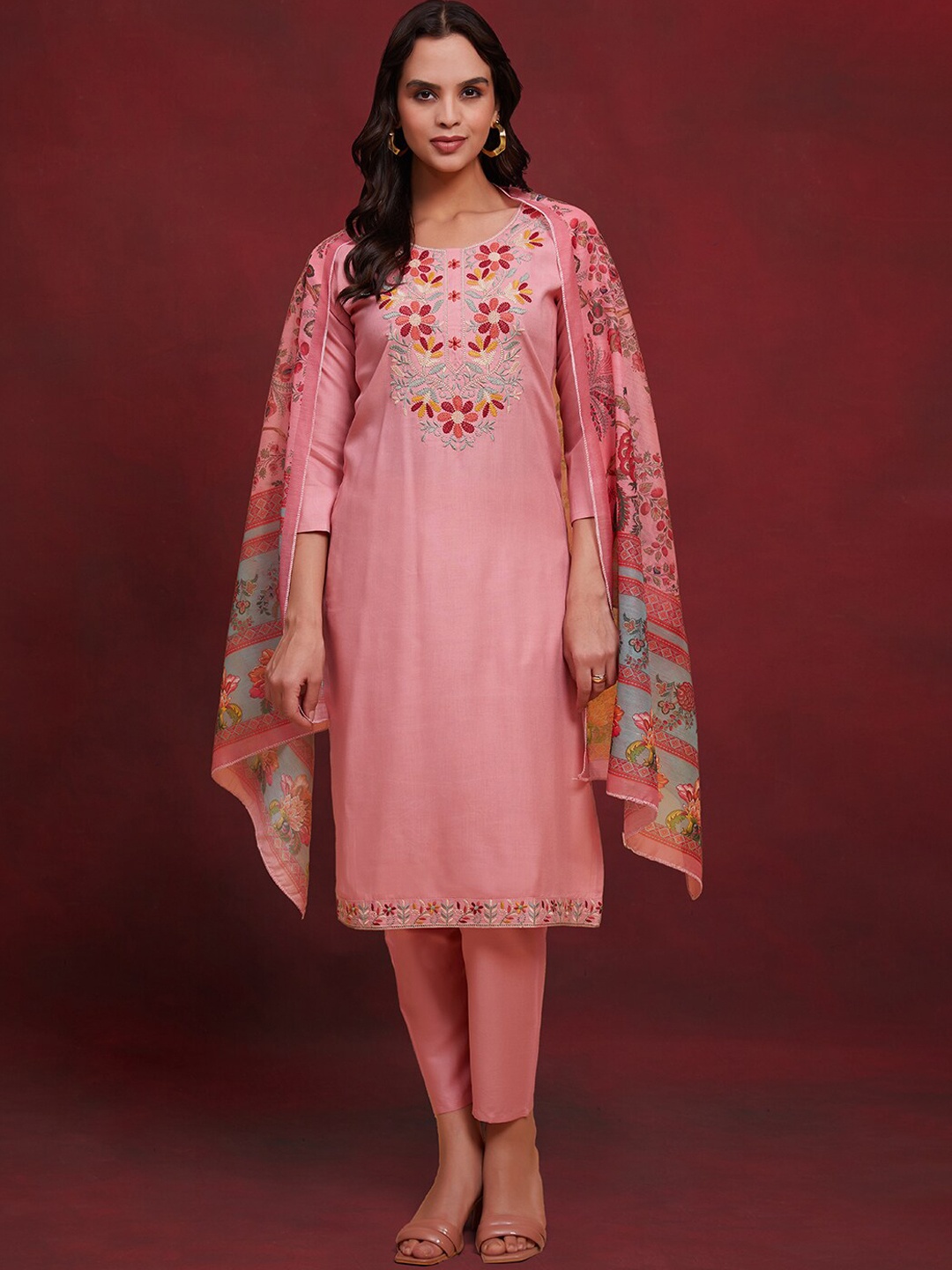 

KALINI Floral Embroidered Kurta & Palazzos With Dupatta, Pink
