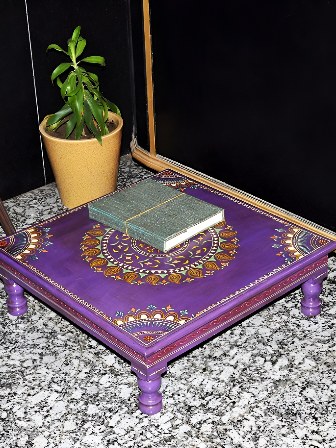 

Lal Haveli Purple Self design Textured Wooden Chowki