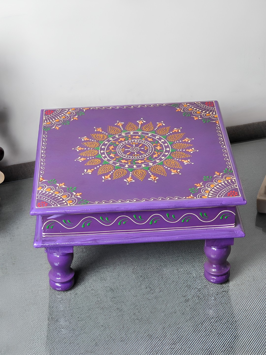 

Lal Haveli Purple Self design Textured Wooden Chowki