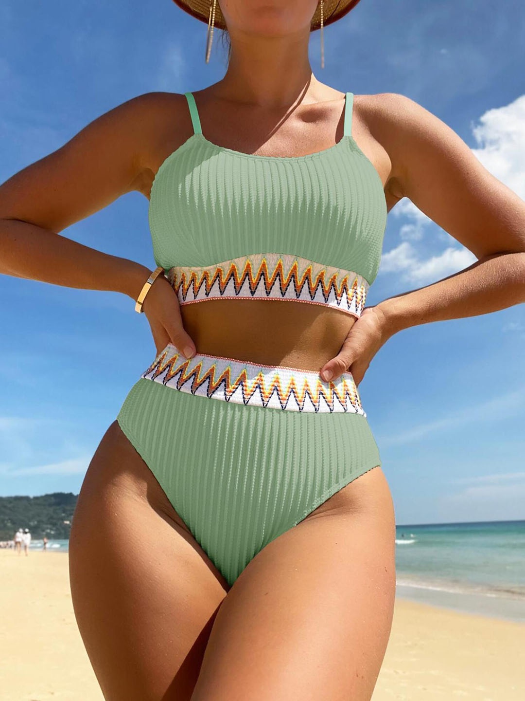

Addery Self-Design Shoulder Strap Swim Set, Green