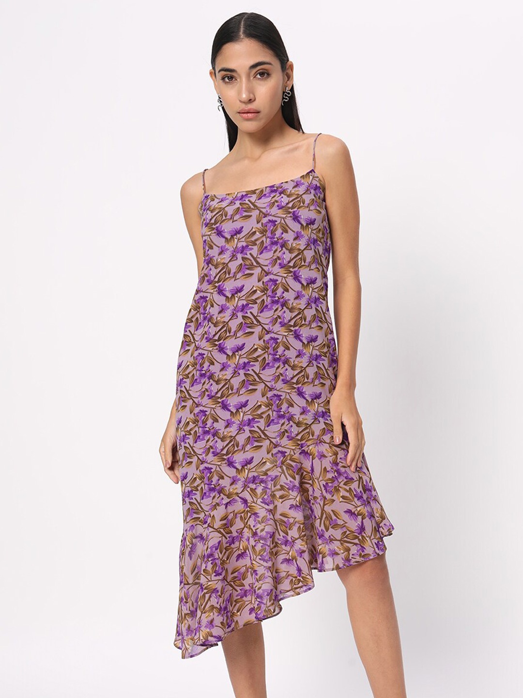 DEPANO Floral Printed A-Line Midi Dress, Mauve