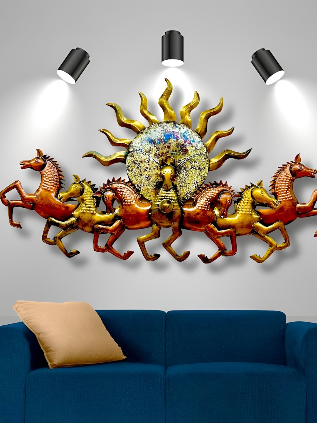 

RSN Copper & Brown 7 Horse Running Wall Decor With LED Light