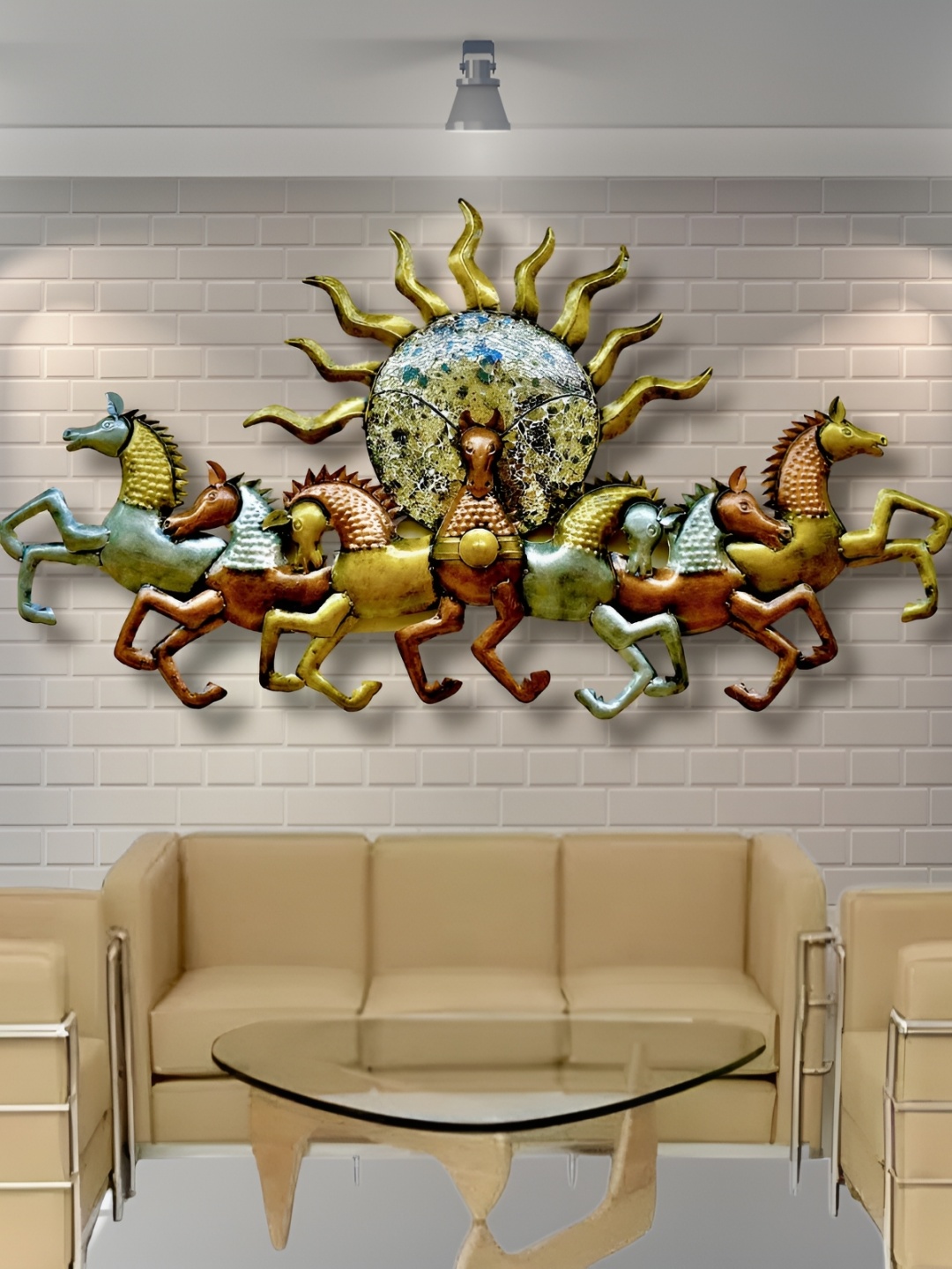 

RSN Blue Metal 7 Horse LED Lights Wall Decor, Silver