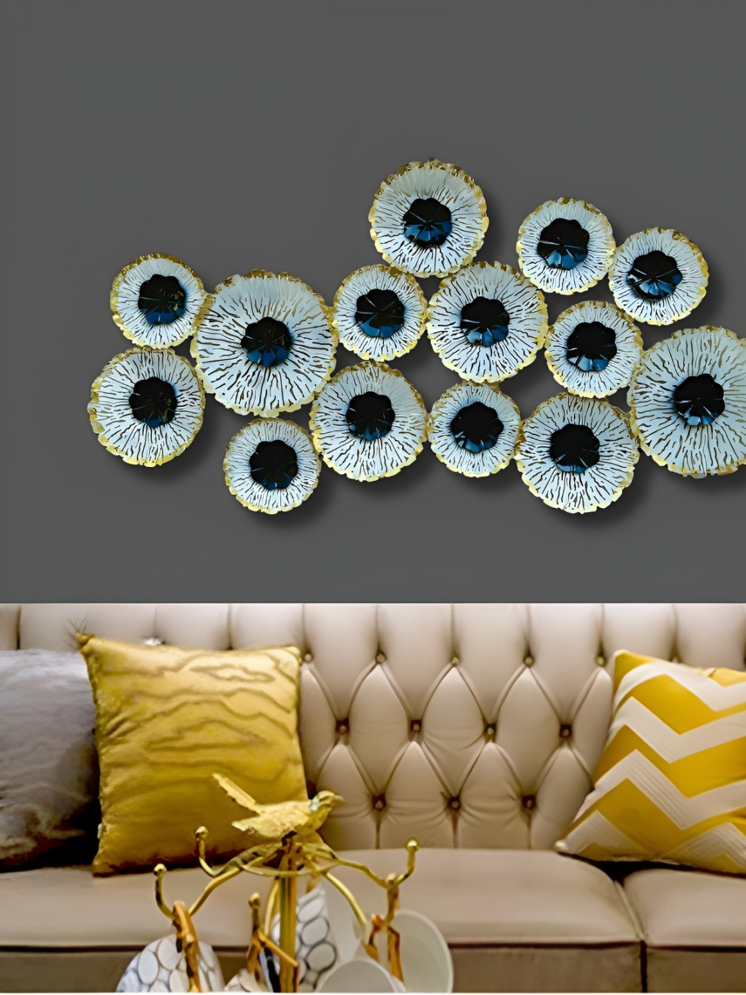

RSN White & Blue 14 Pieces Metal Flower Wall Decor