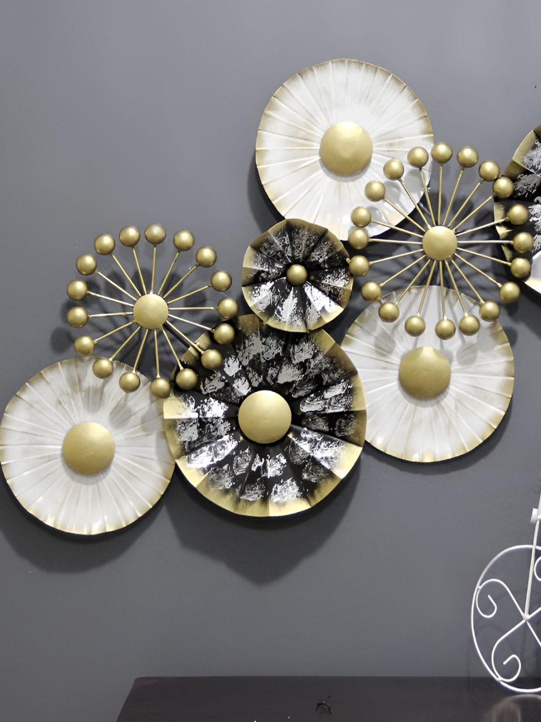 

RSN Gold Toned & White Metal Flower Wall Decor