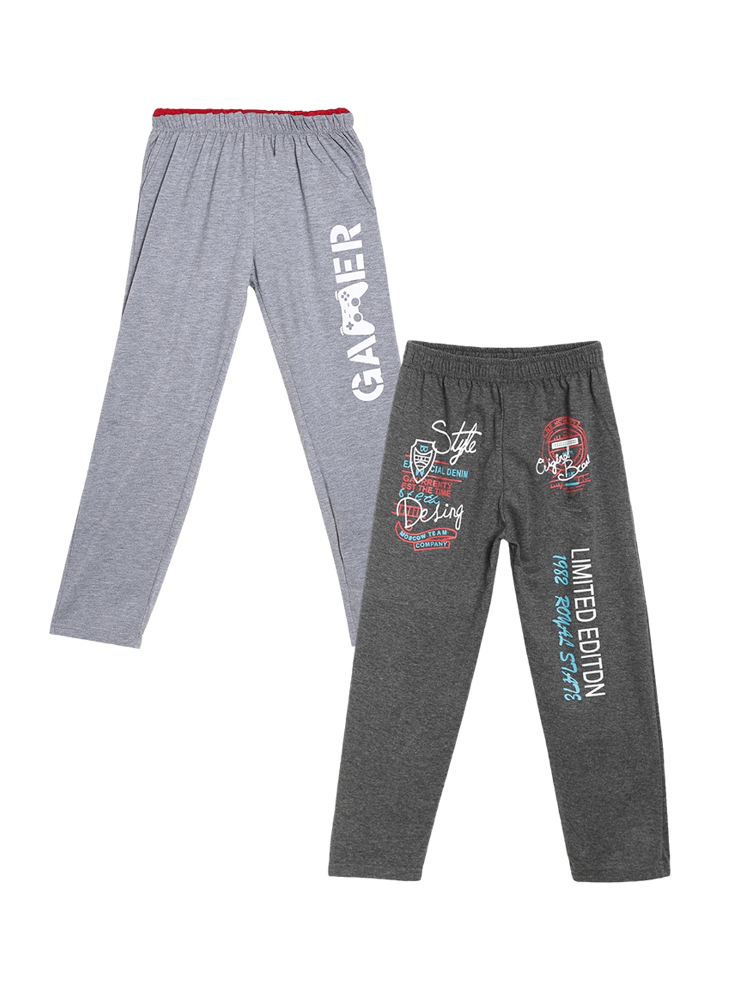 

Fashionable Kids Pack Of 2 Printed Pure Cotton Lounge Pants, Grey