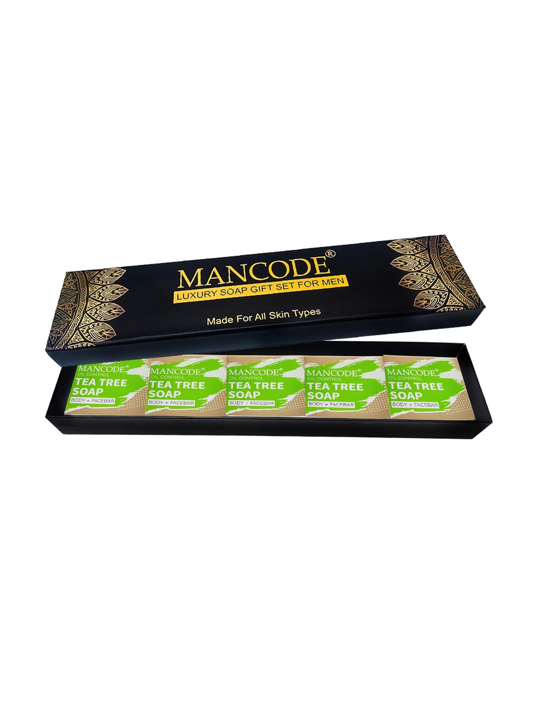 

MANCODE Men 5-Pcs Oil Control Tea Tree Luxury Soap Gift Set - 125 g each, Black