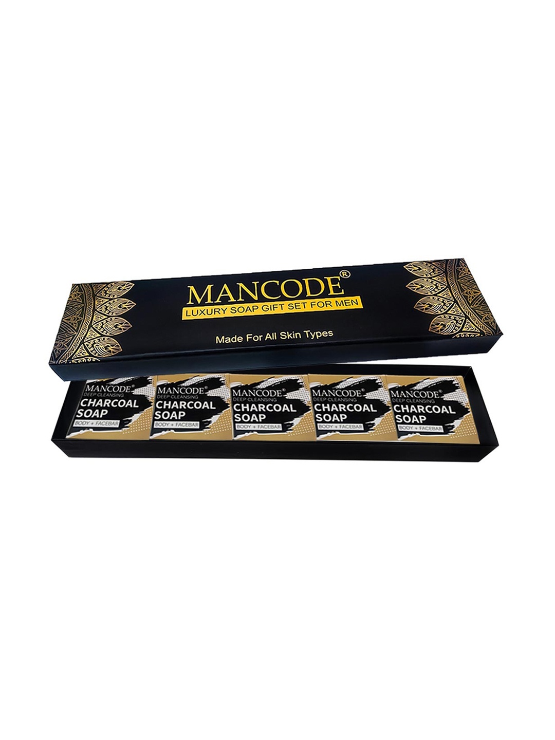 

MANCODE Men 5-Pcs Deep Cleansing Charcoal Luxury Soap Gift Set - 125 g each, Black
