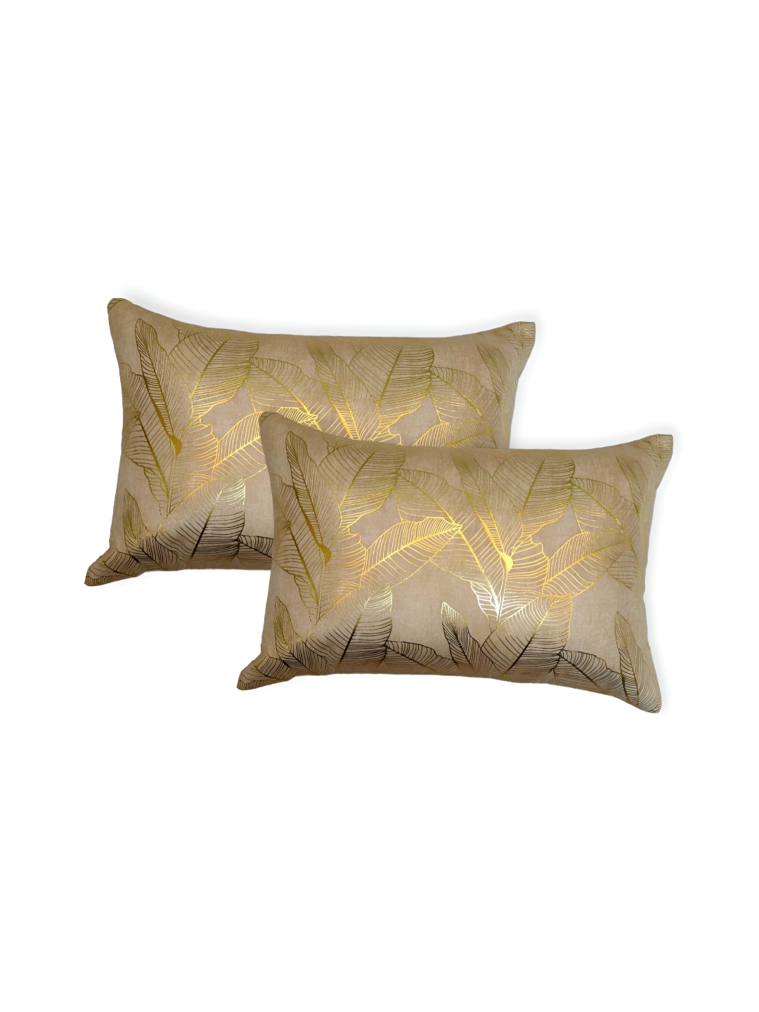 

MONKDECOR Gold-Toned & Beige 2 Pieces Abstract Velvet Rectangle Cushion Covers