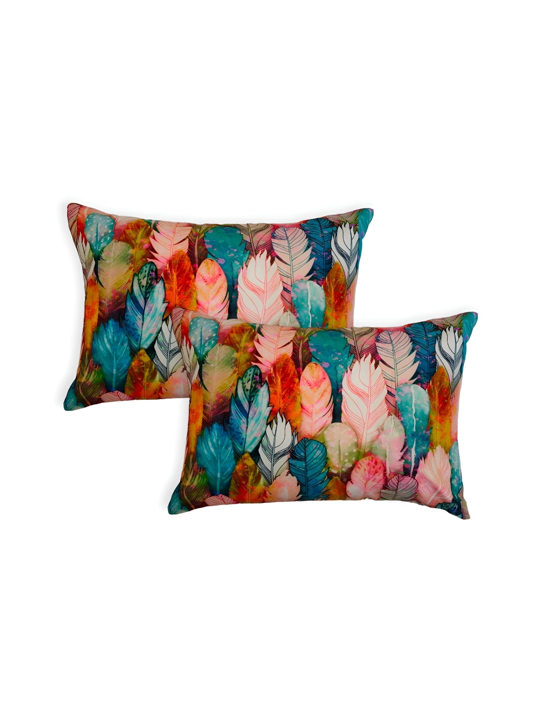

MONKDECOR Pink & Blue 2 Pieces Floral Velvet Rectangle Cushion Covers