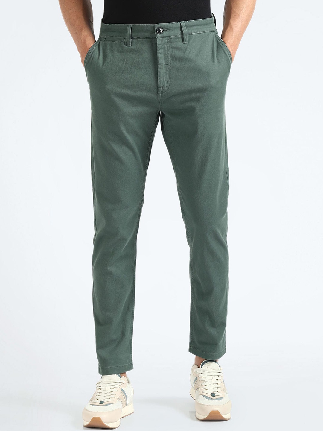 

Flying Machine Men Mid-Rise Tapered Fit Chinos Trousers, Green