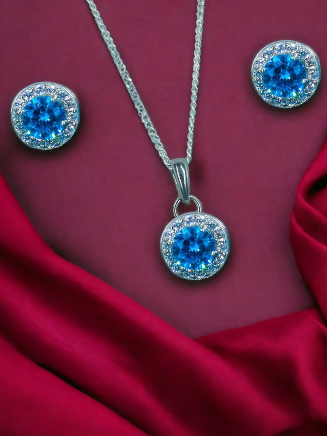 

Taraash 925 CZ Stone Studded Jewellery Set, Blue