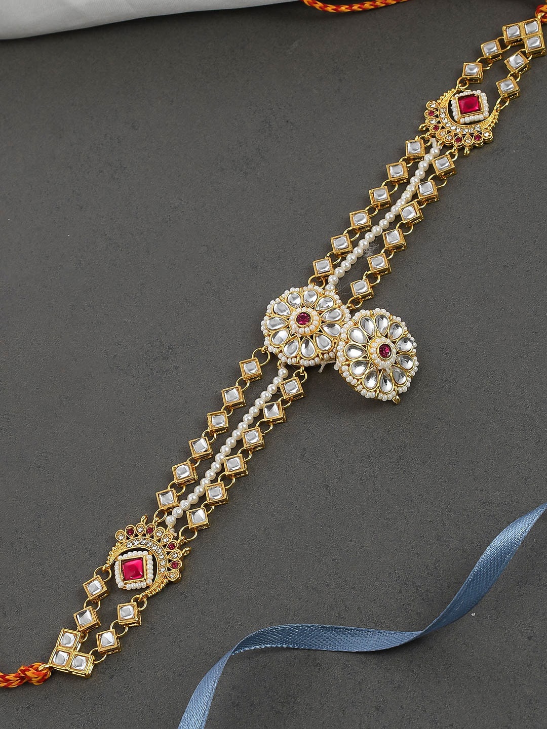 

Silvermerc Designs Gold-Plated Pearls Studded Head Chains Head Jewellery