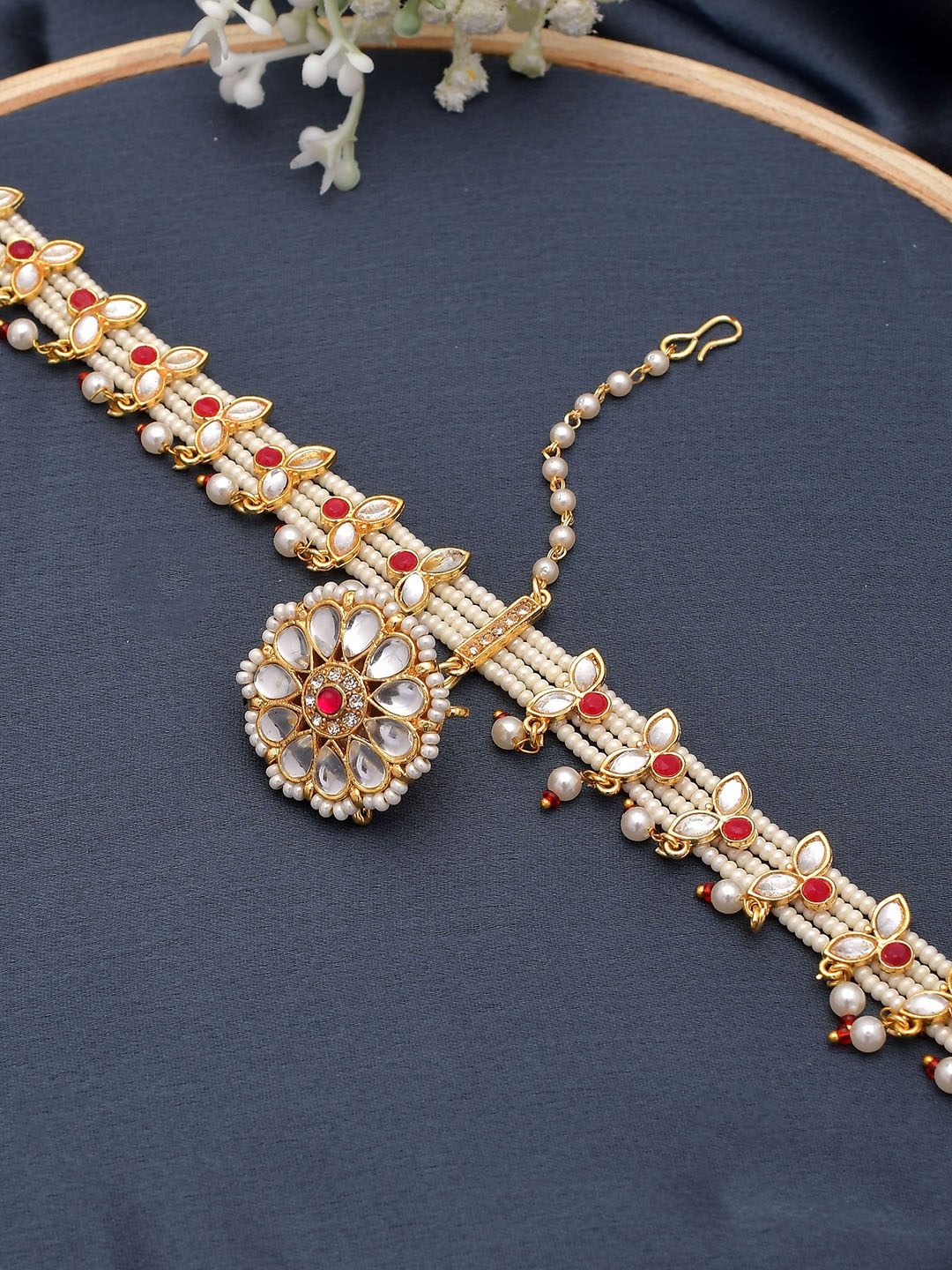 

Silvermerc Designs Gold-Plated Pearls Studded Head Chains Head Jewellery