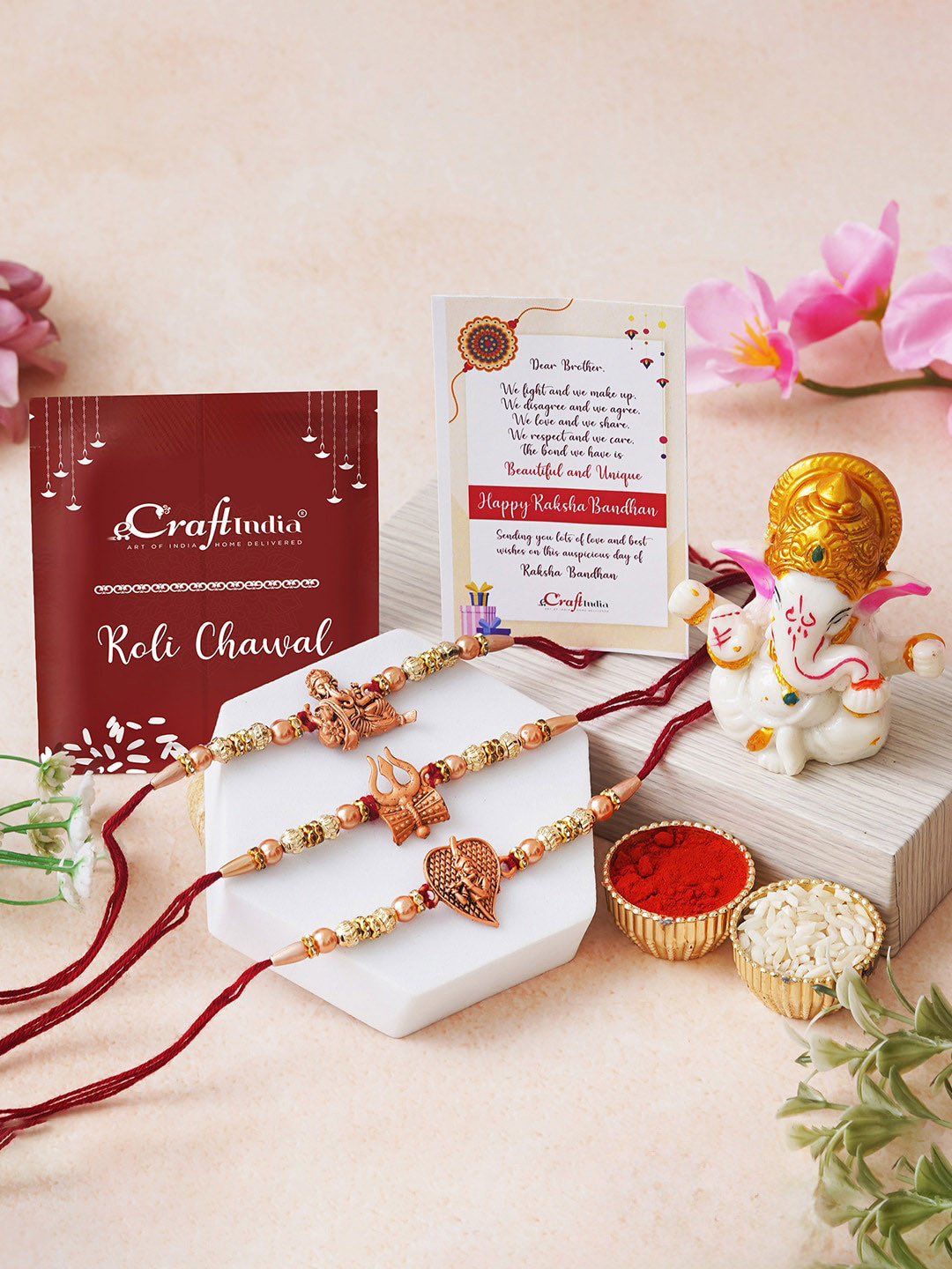 

eCraftIndia 3-Pcs Red & White Rakhi Gift Set