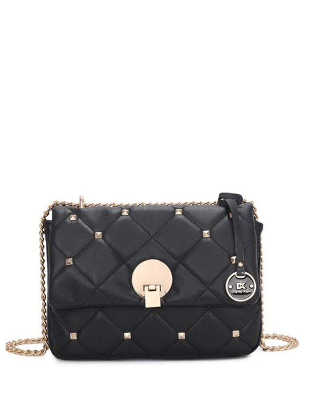 

Diana Korr Textured Structured Sling Bag with Quilted, Black