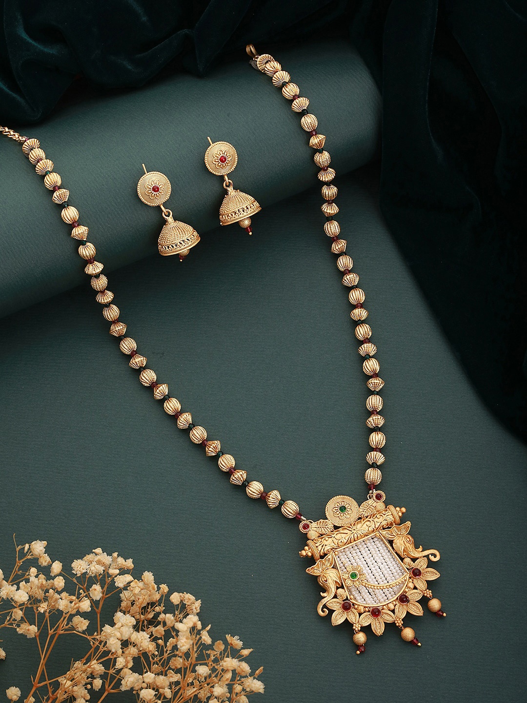 

Jazz and Sizzle Gold-Plated Artificial Stones & Beads Studded Necklace Set