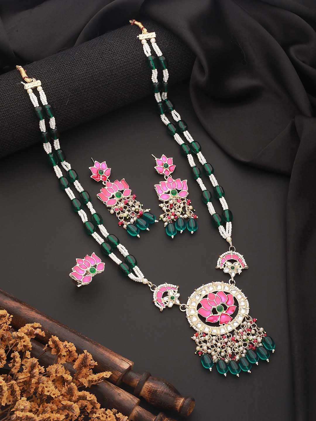 

Jazz and Sizzle Gold-Plated & Stone-Studded & Beaded Jewellery Set