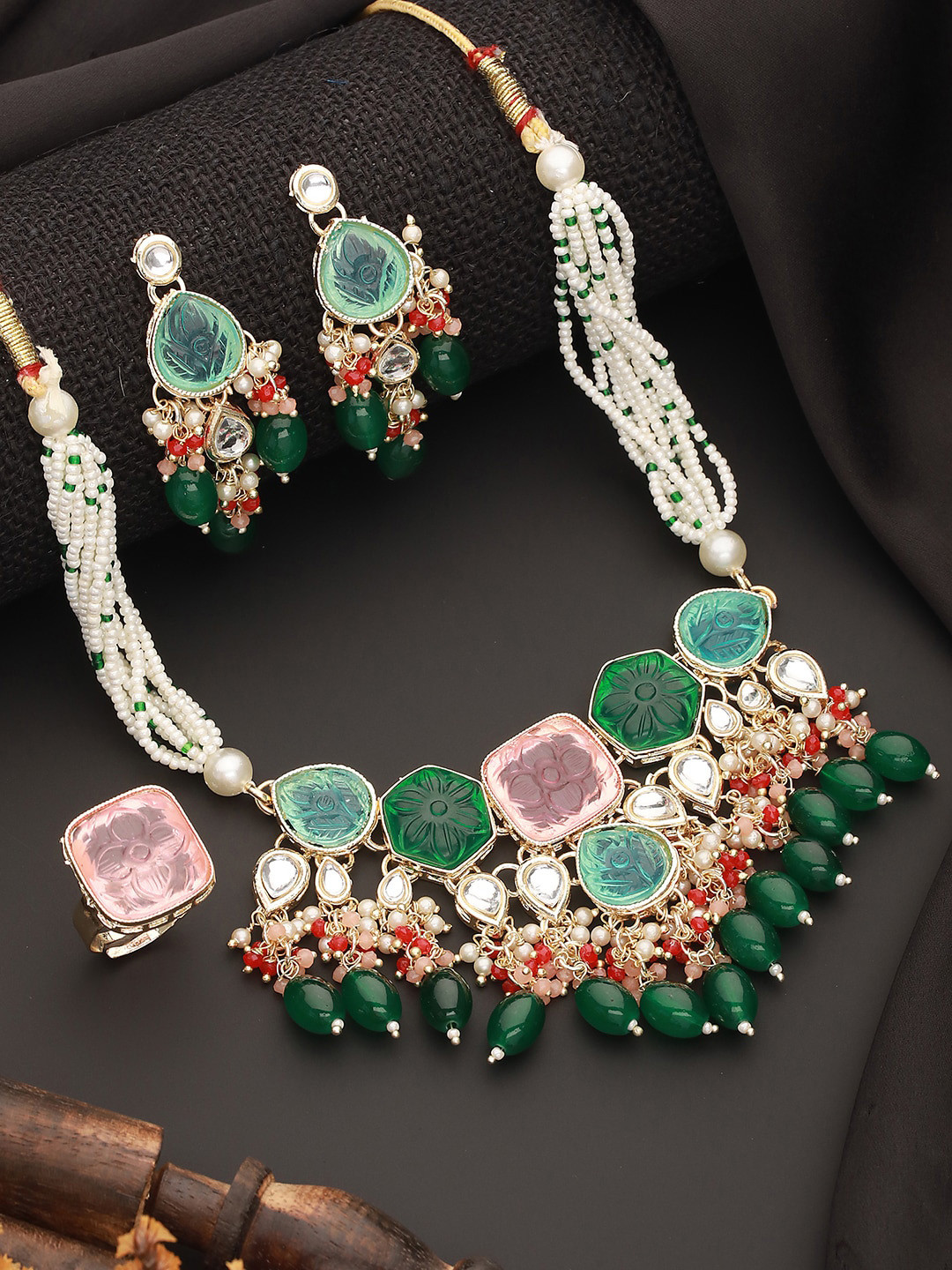 

Jazz and Sizzle Gold-Plated Stones-Studded & Beaded Jewellery Set