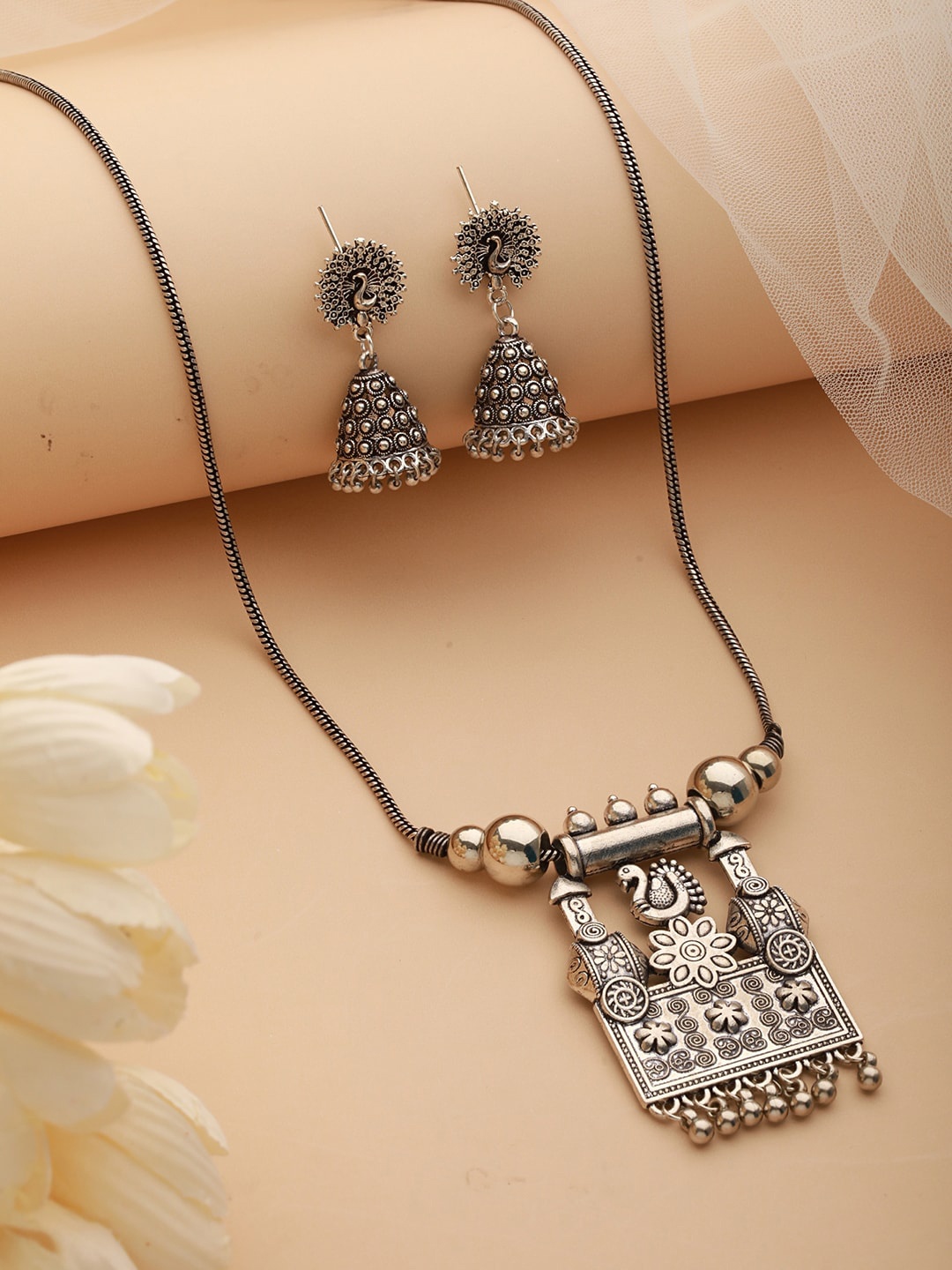 

Jazz and Sizzle Silver-Plated Beaded Oxidised Jewellery Set