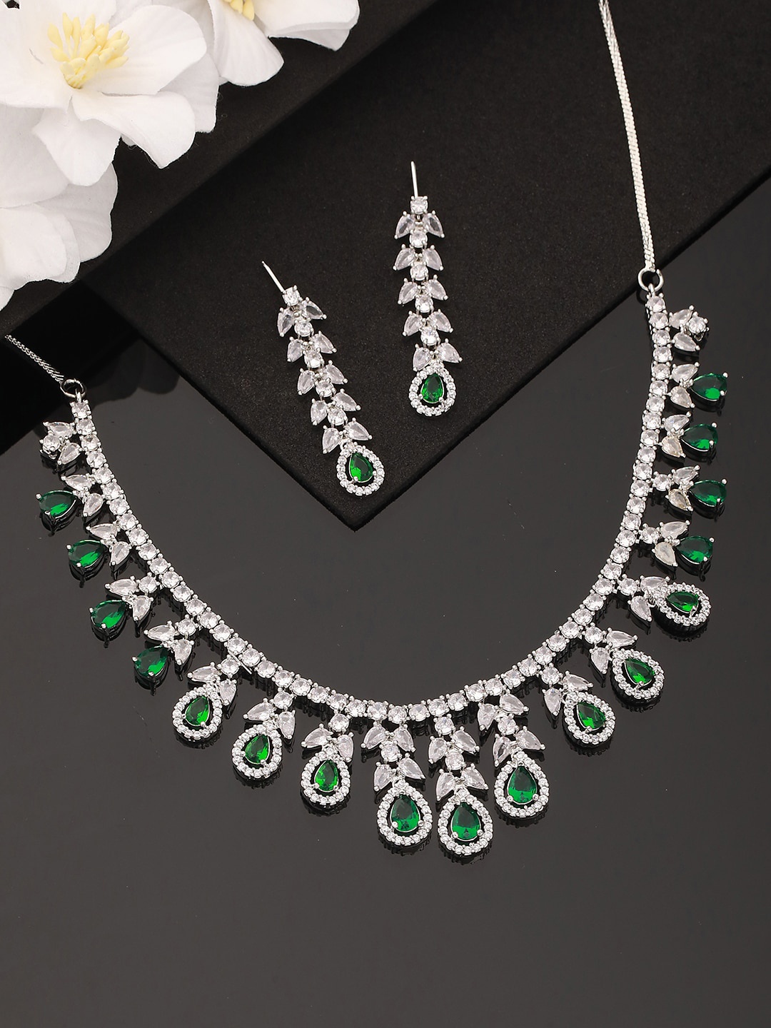 

Jazz and Sizzle Rhodium-Plated & AD-Studded Jewellery Set, Silver