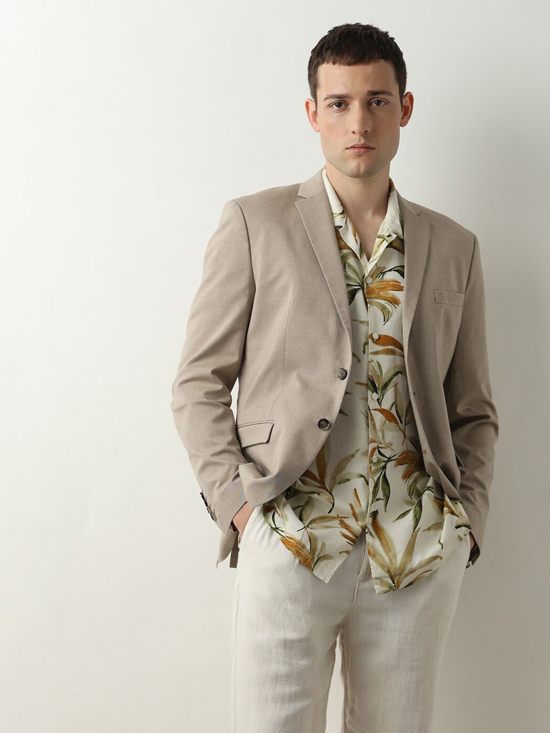 

SELECTED Floral Printed Spread Collar Casual Shirt, Beige