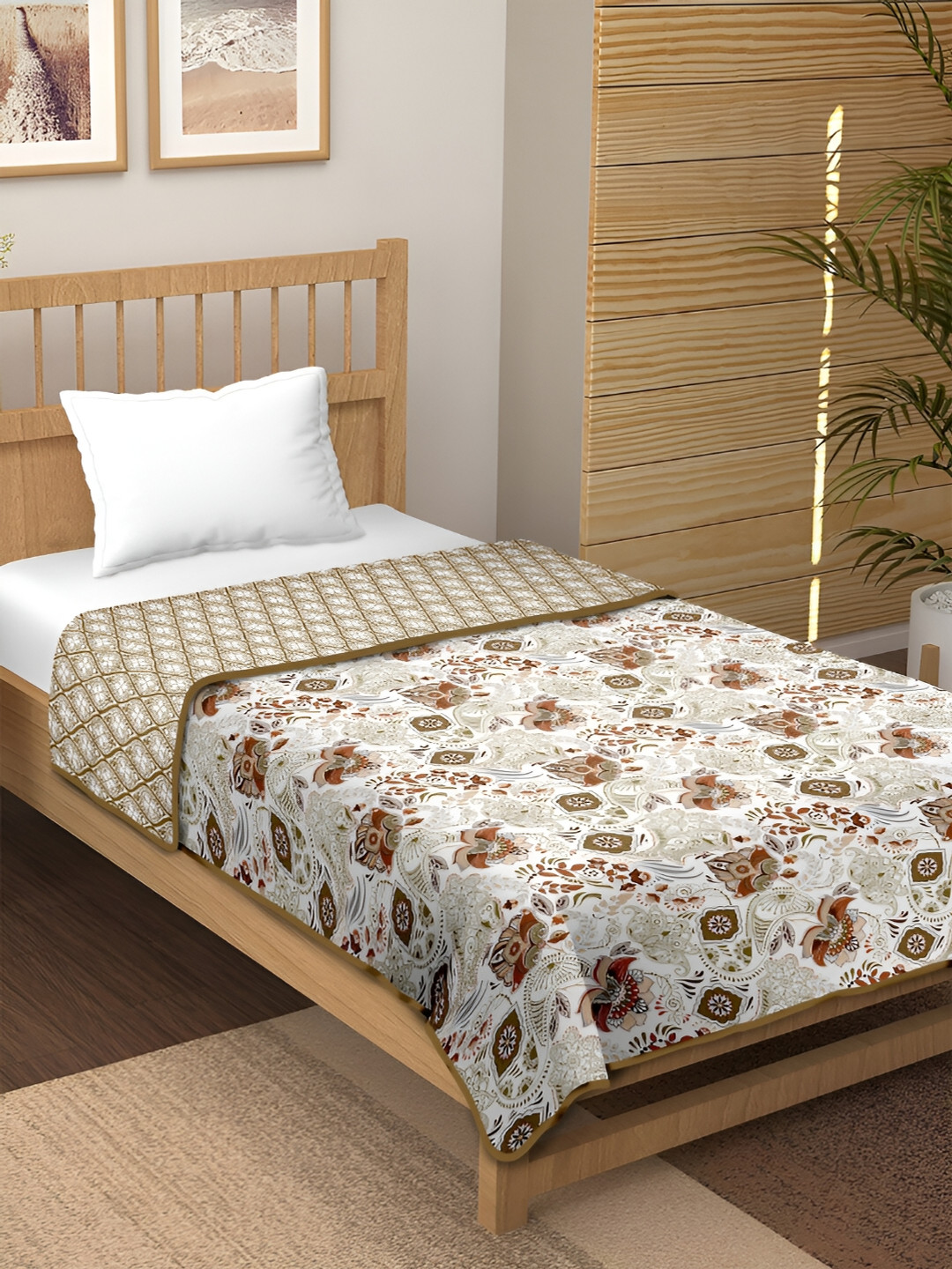 

CHICERY Brown & White Floral 210 GSM Pure Cotton AC Room Double Bed Dohar