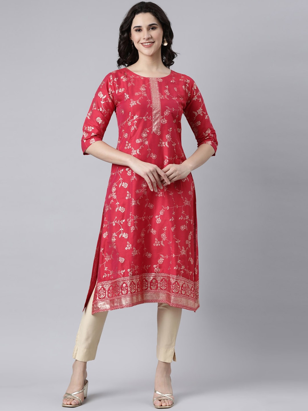 

GOLDSTROMS Ethnic Motifs Printed Silk Kurta, Red
