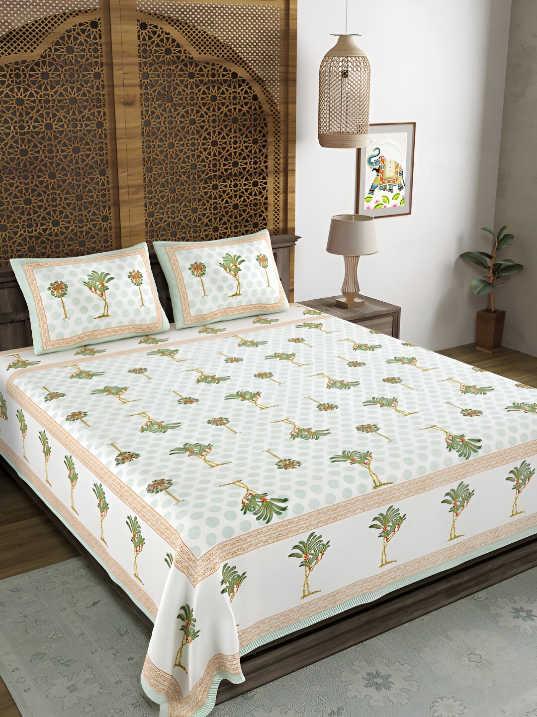 

Sangria White & Green Floral 180 TC Pure Cotton Super King Bedsheet & 2 Pillow Covers