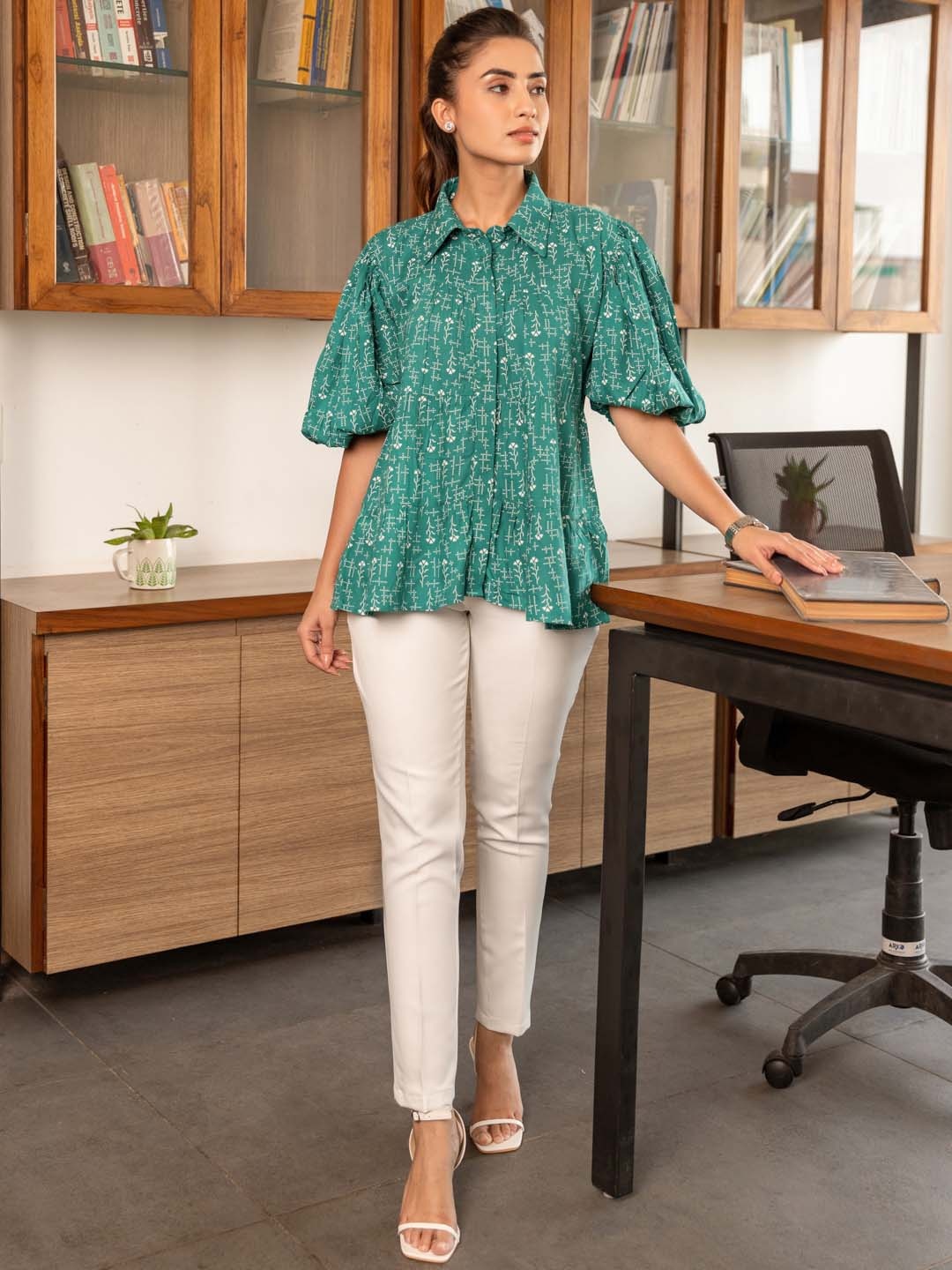 

B'Infinite Printed Tiered Shirt & Trousers Co-Ords, Green