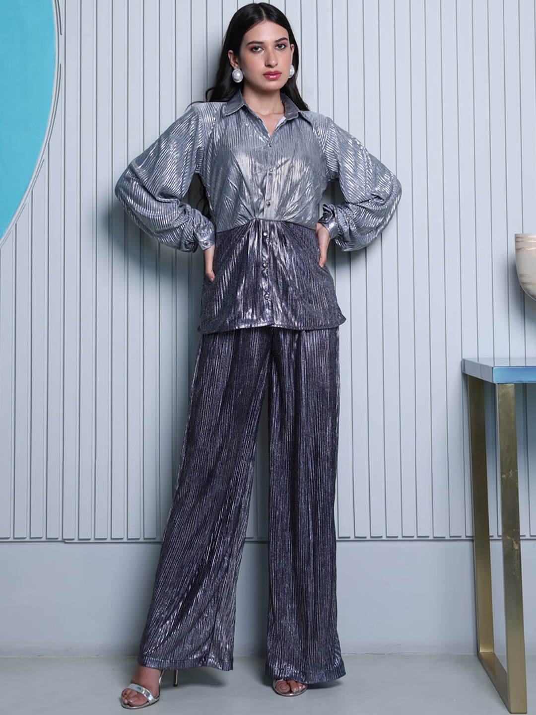 

B'Infinite Shirt-Collar Shirt With Trouser, Blue