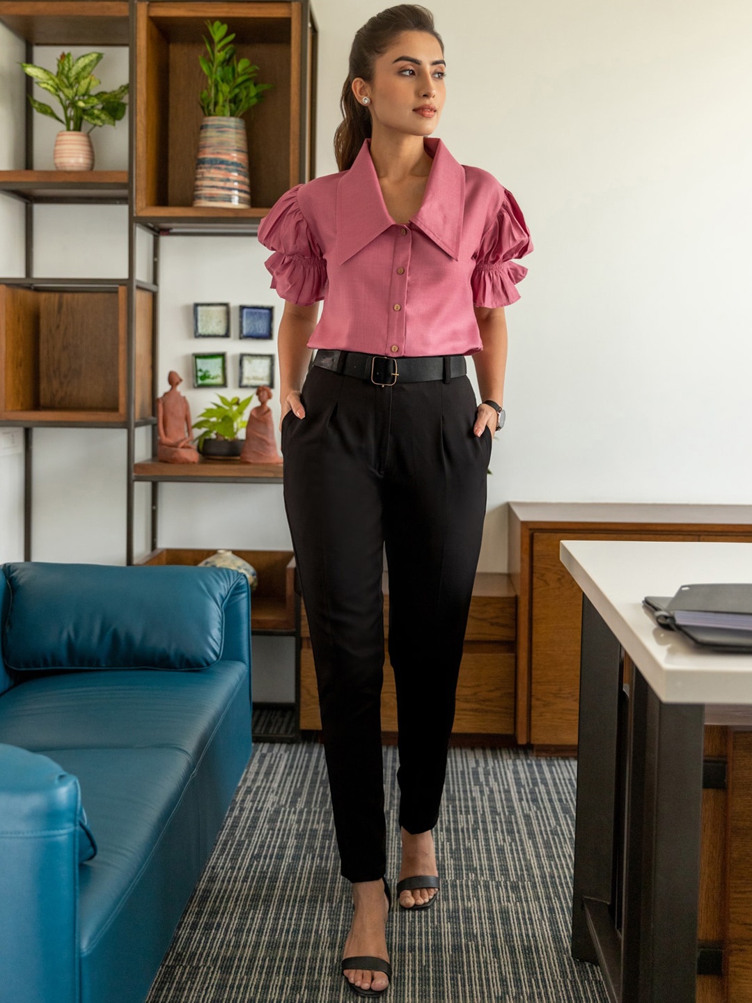 

B'Infinite Above The Keyboard Collar Neck Shirt & Trousers, Pink