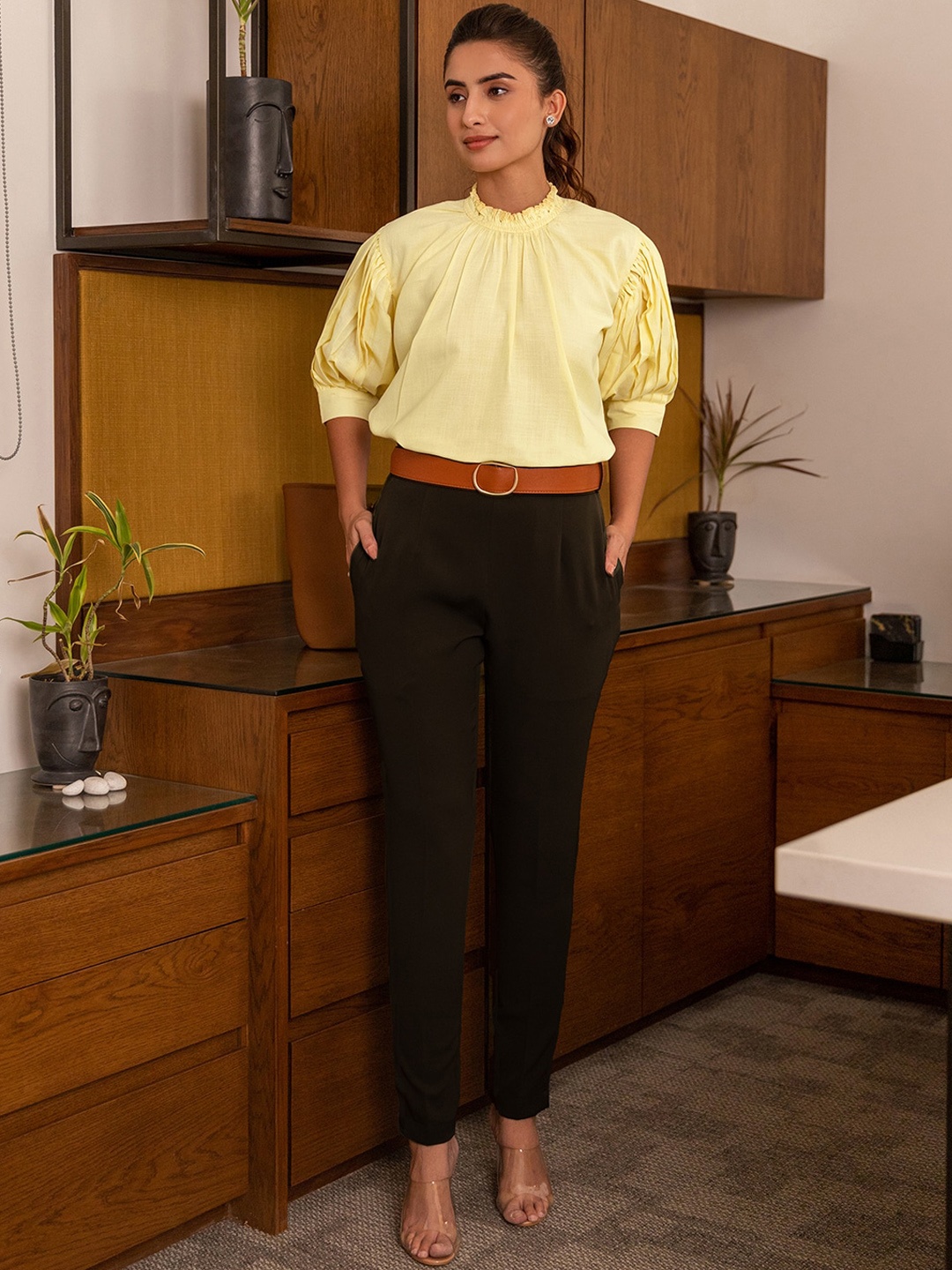 

B'Infinite Pure Cotton Round-Neck Top With Trouser Co-Ords, Yellow
