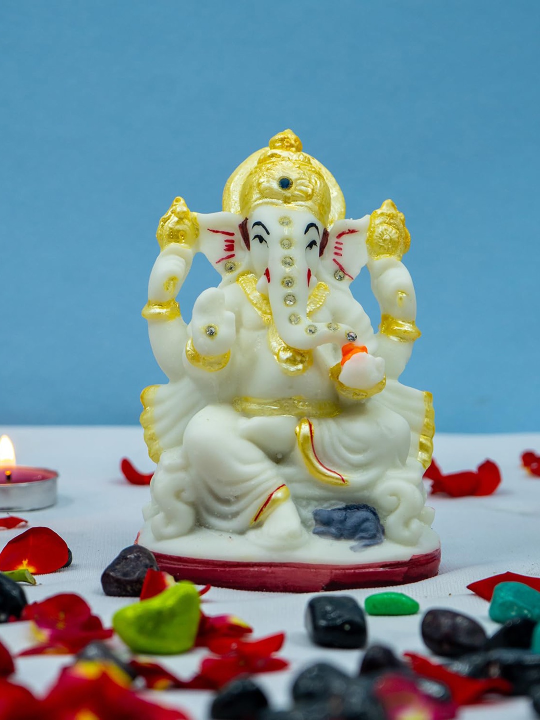 

PujaNPujari White & Gold Toned Religious Ganesh Murti Idol Showpiece