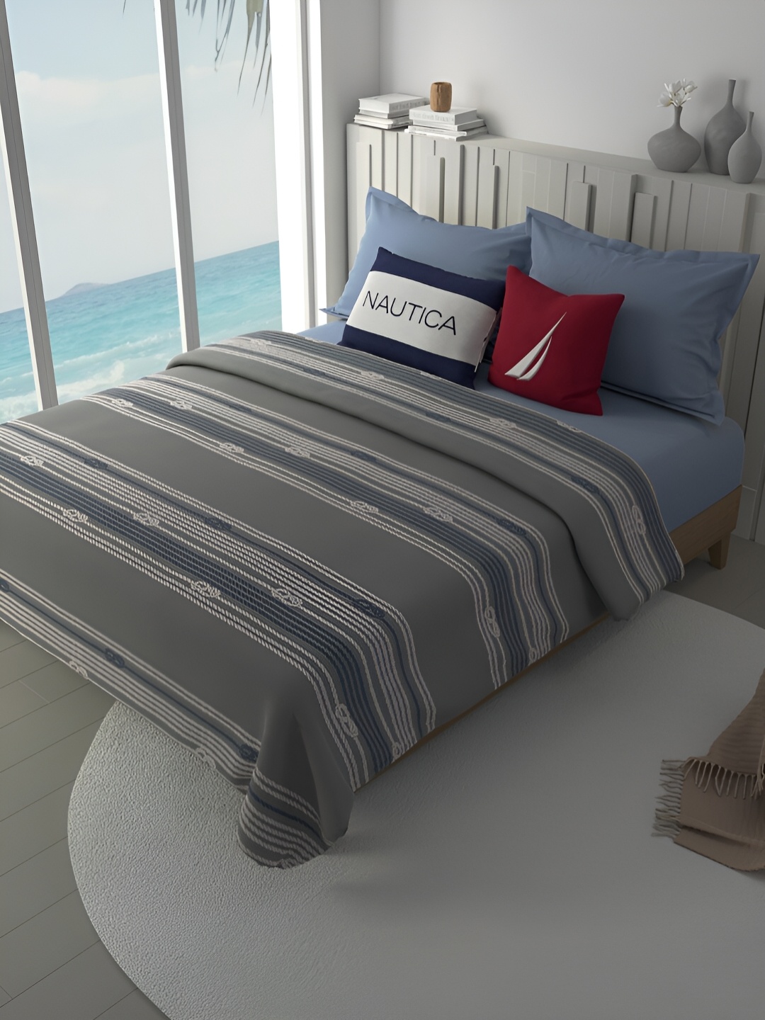 

Nautica Grey & White Striped AC Room Double Bed Dohar