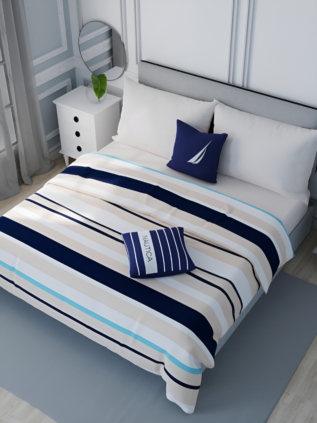 

Nautica Peach-Coloured & White Striped AC Room Double Bed Dohar