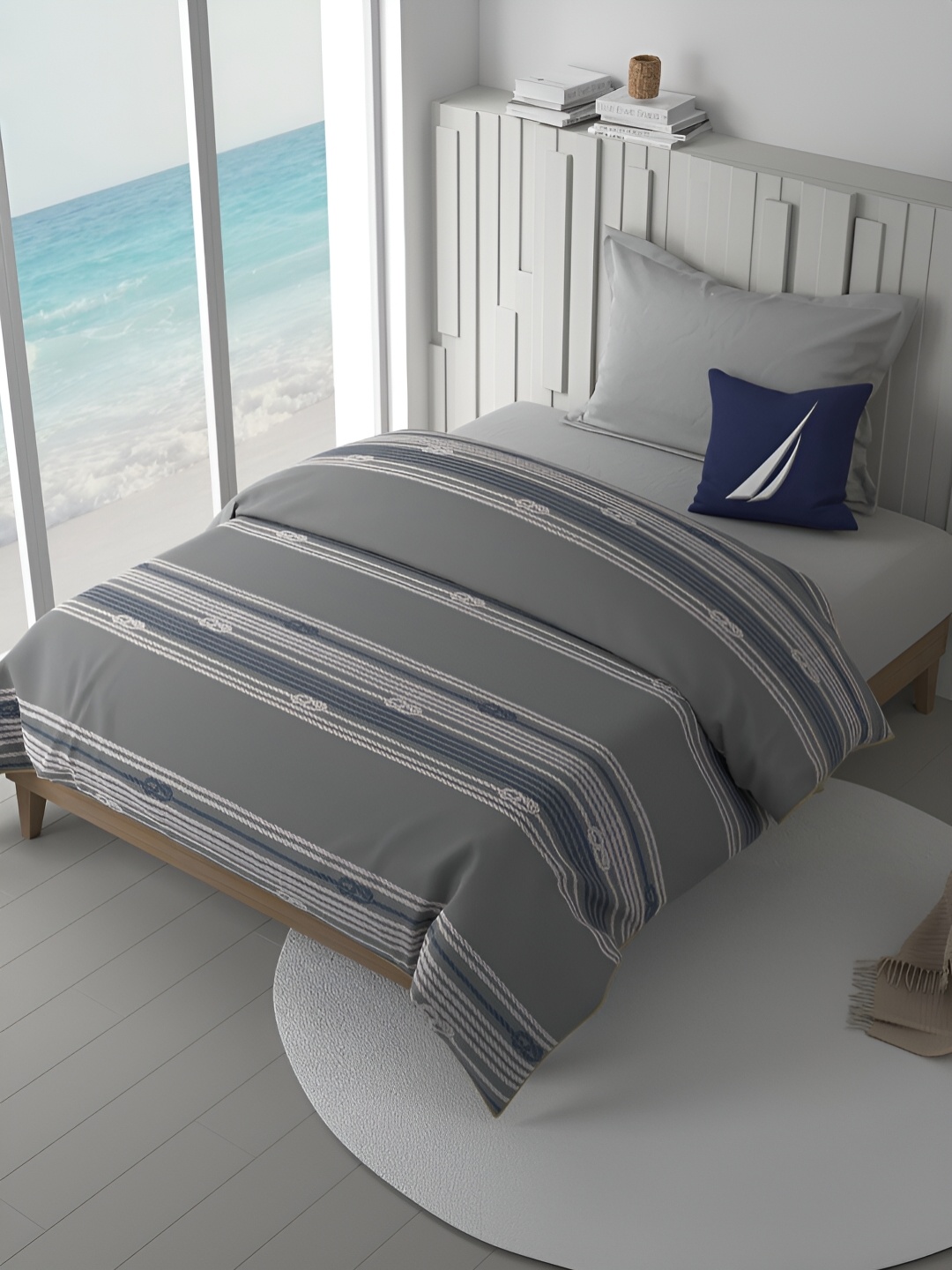 

Nautica Grey & White Striped AC Room Single Bed Comforter