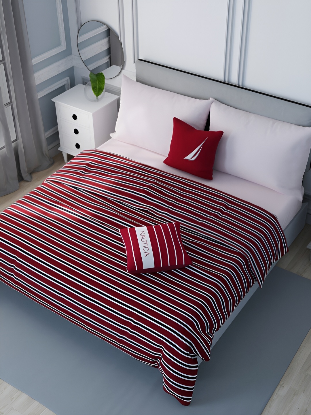 

Nautica Maroon & White Striped AC Room Double Bed Dohar