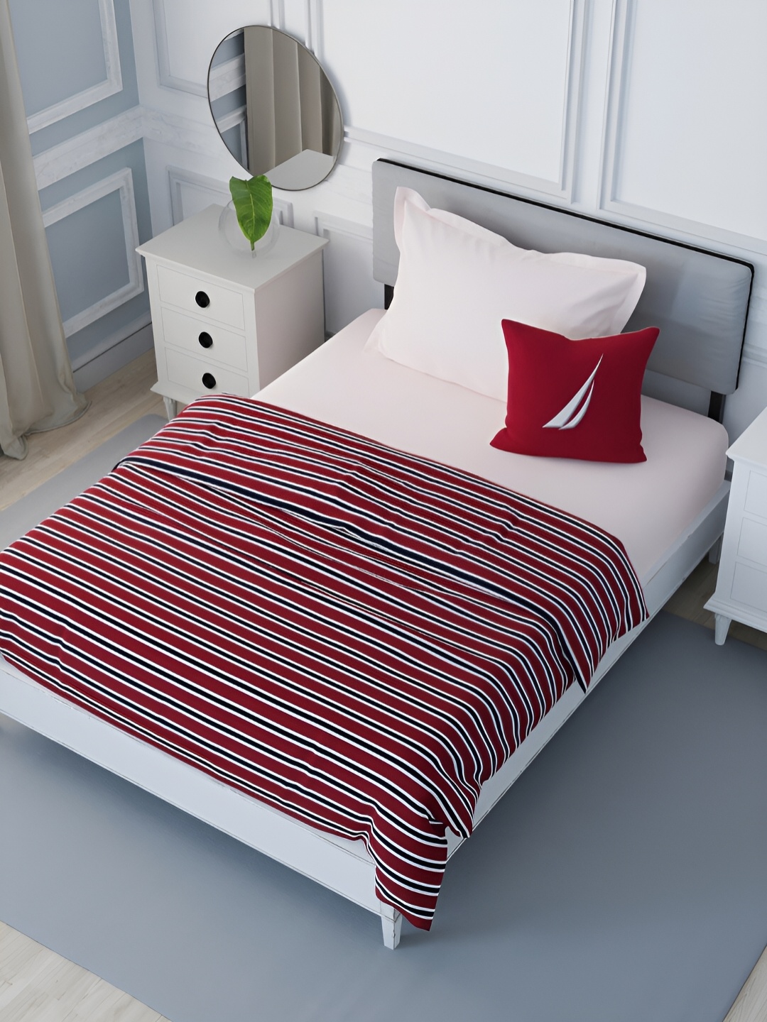 

Nautica Maroon & White Striped AC Room Single Bed Dohar