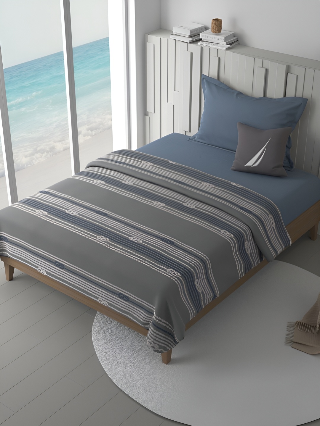 

Nautica Grey & White Striped AC Room Single Bed Dohar