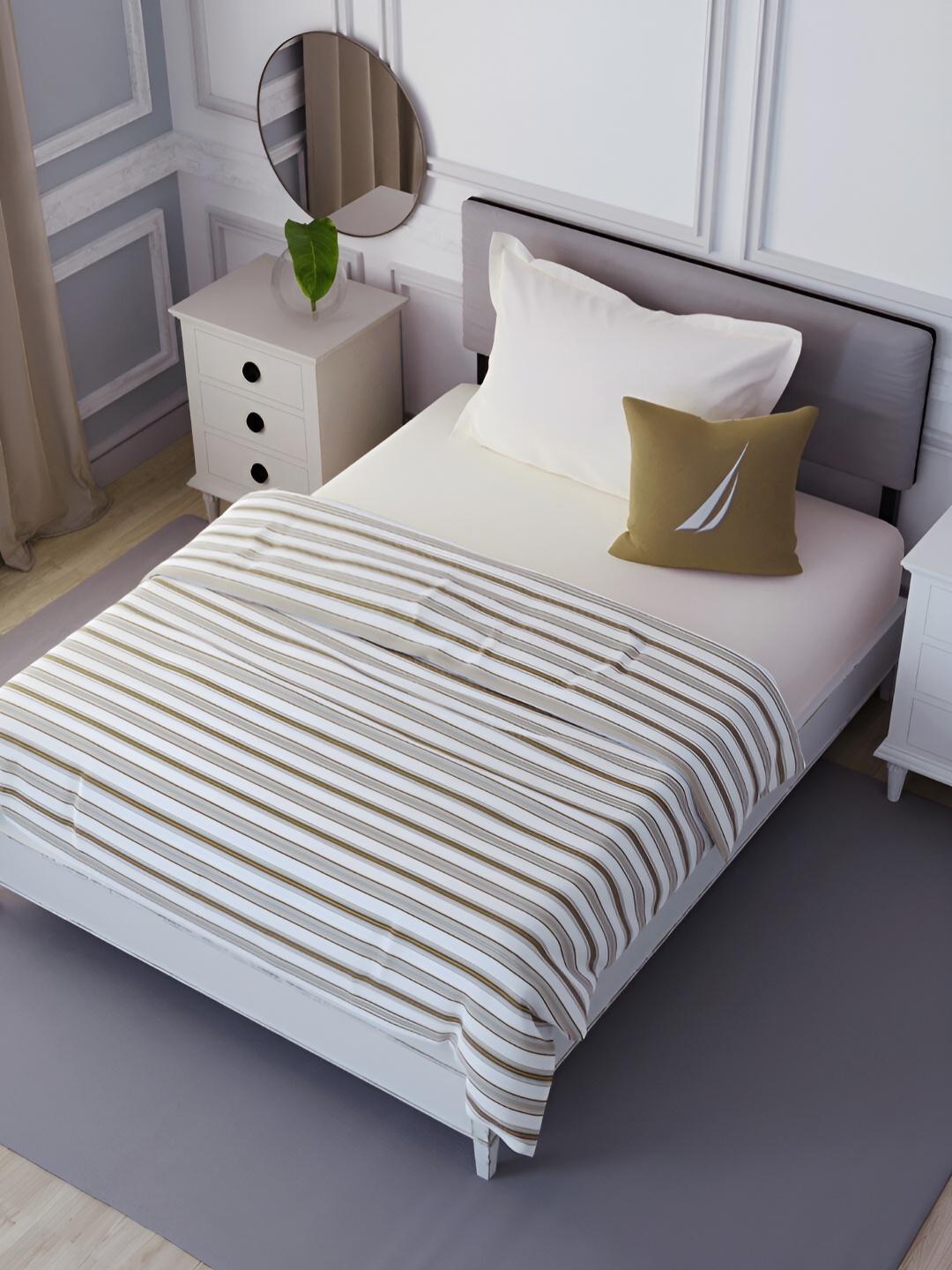 

Nautica Off White & Brown Striped AC Room Single Bed Dohar