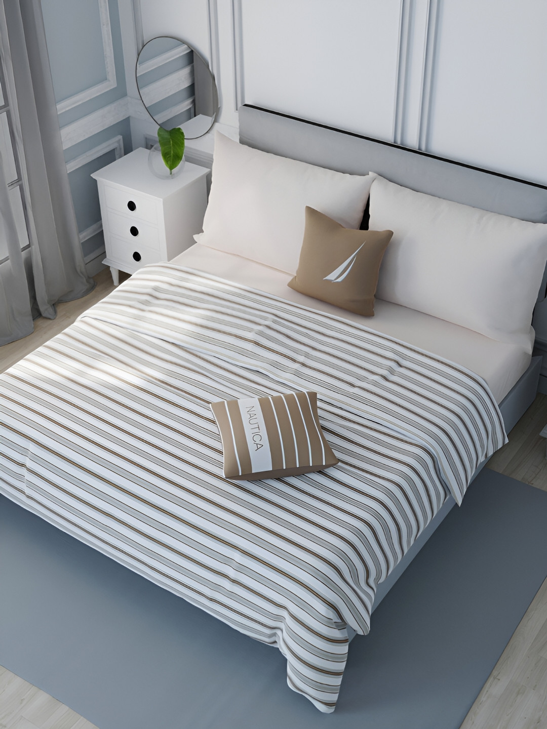 

Nautica Off White & Brown Striped AC Room Double Bed Dohar