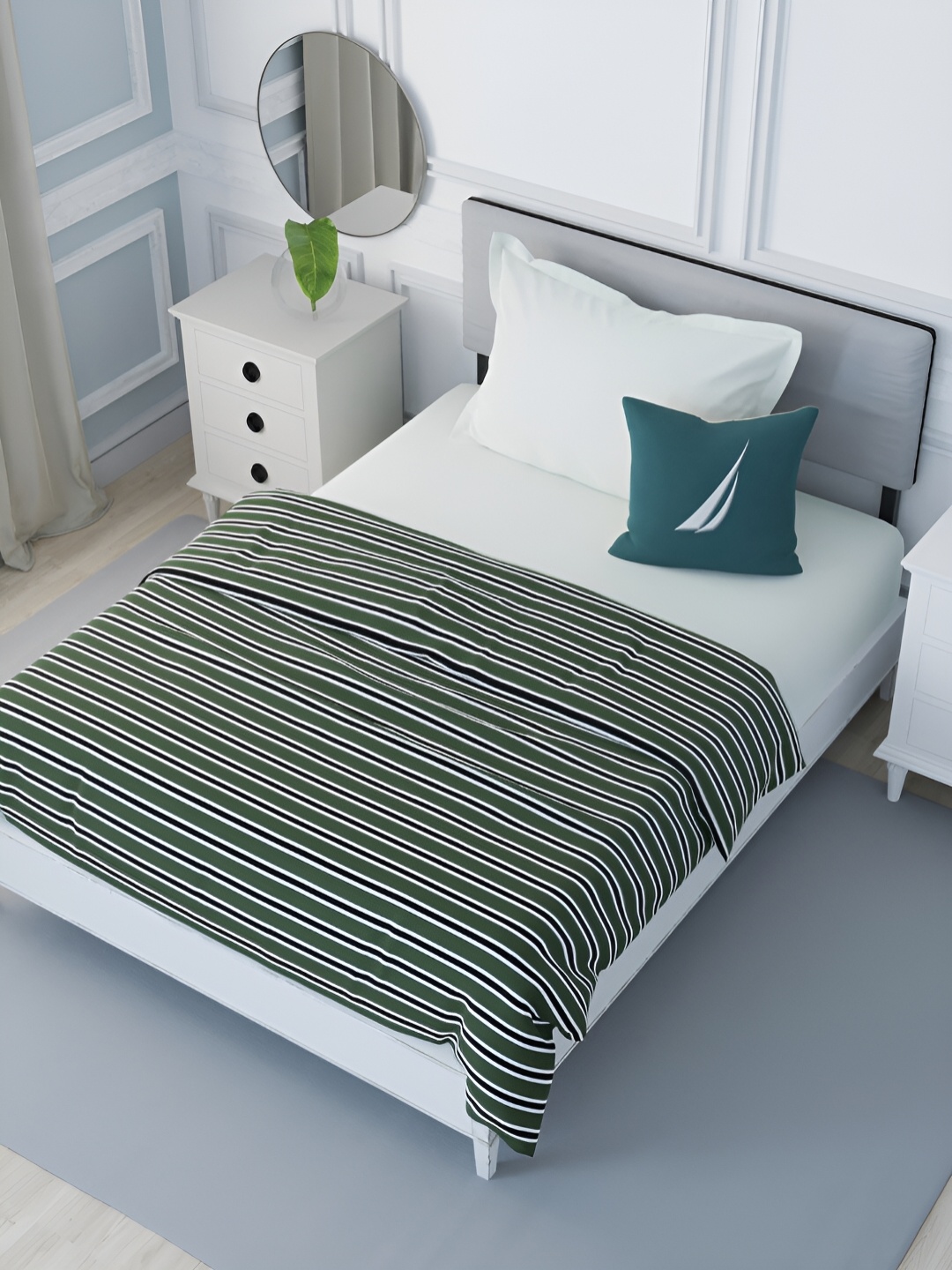 

Nautica Green & White Striped AC Room Single Bed Dohar