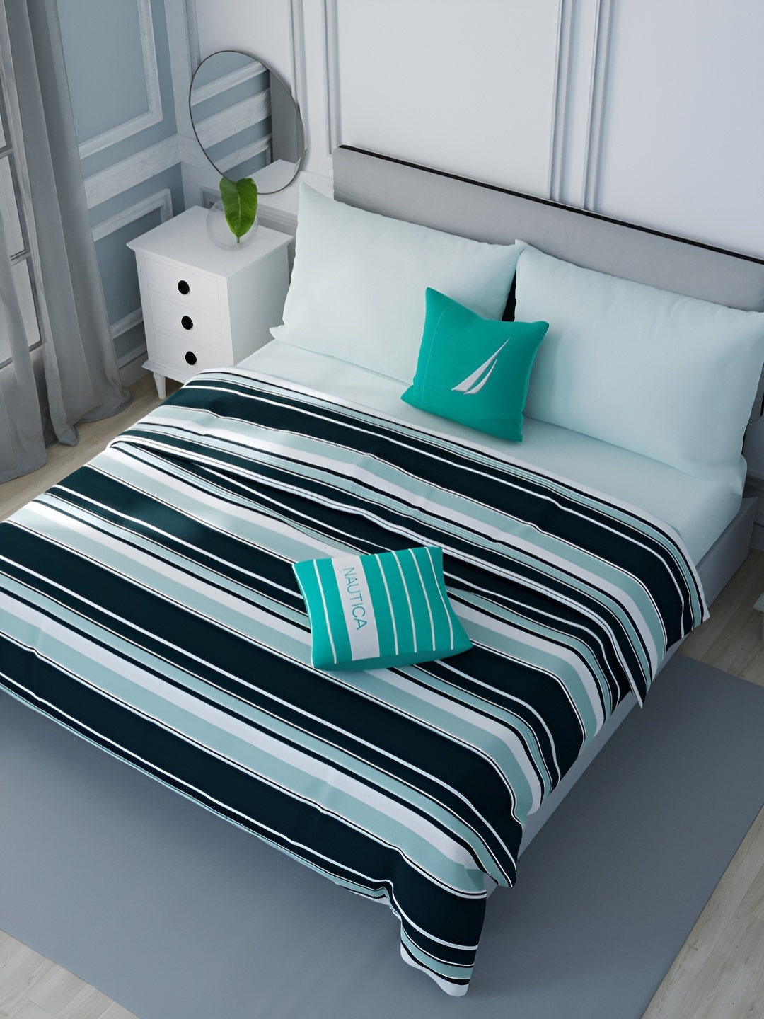 

Nautica Green & White Striped AC Room Double Bed Dohar