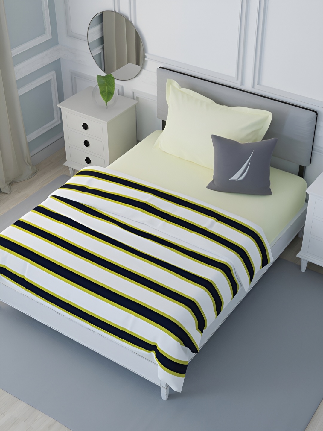 

Nautica Off White & Yellow Striped AC Room Single Bed Dohar