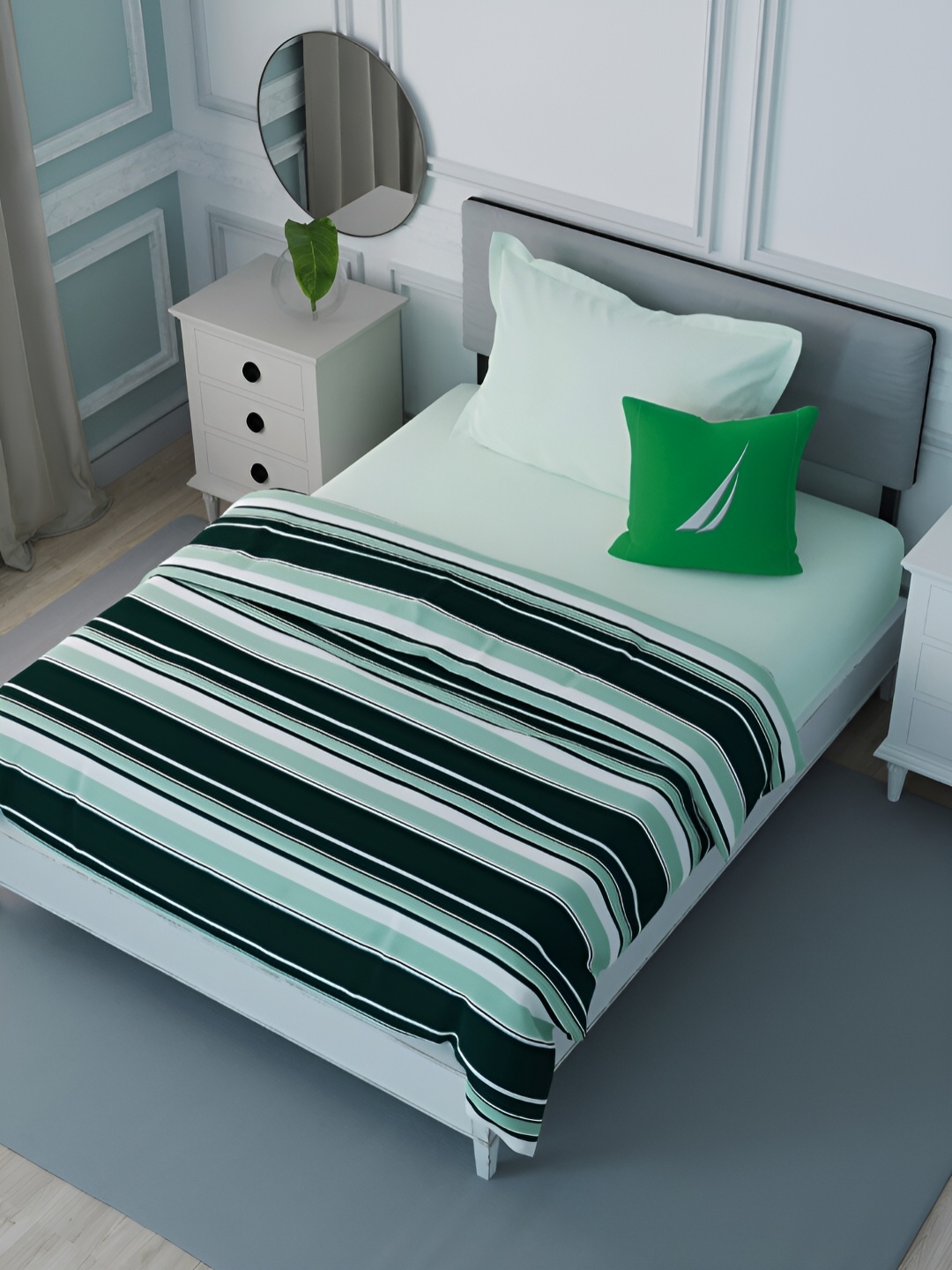 

Nautica Blue & Black Striped AC Room Single Bed Dohar