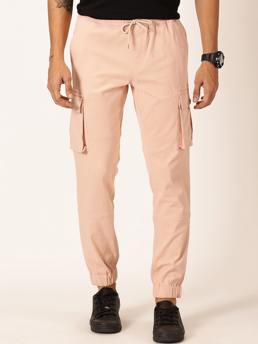 

HERE&NOW Men Mid-Rise Smart Joggers, Peach