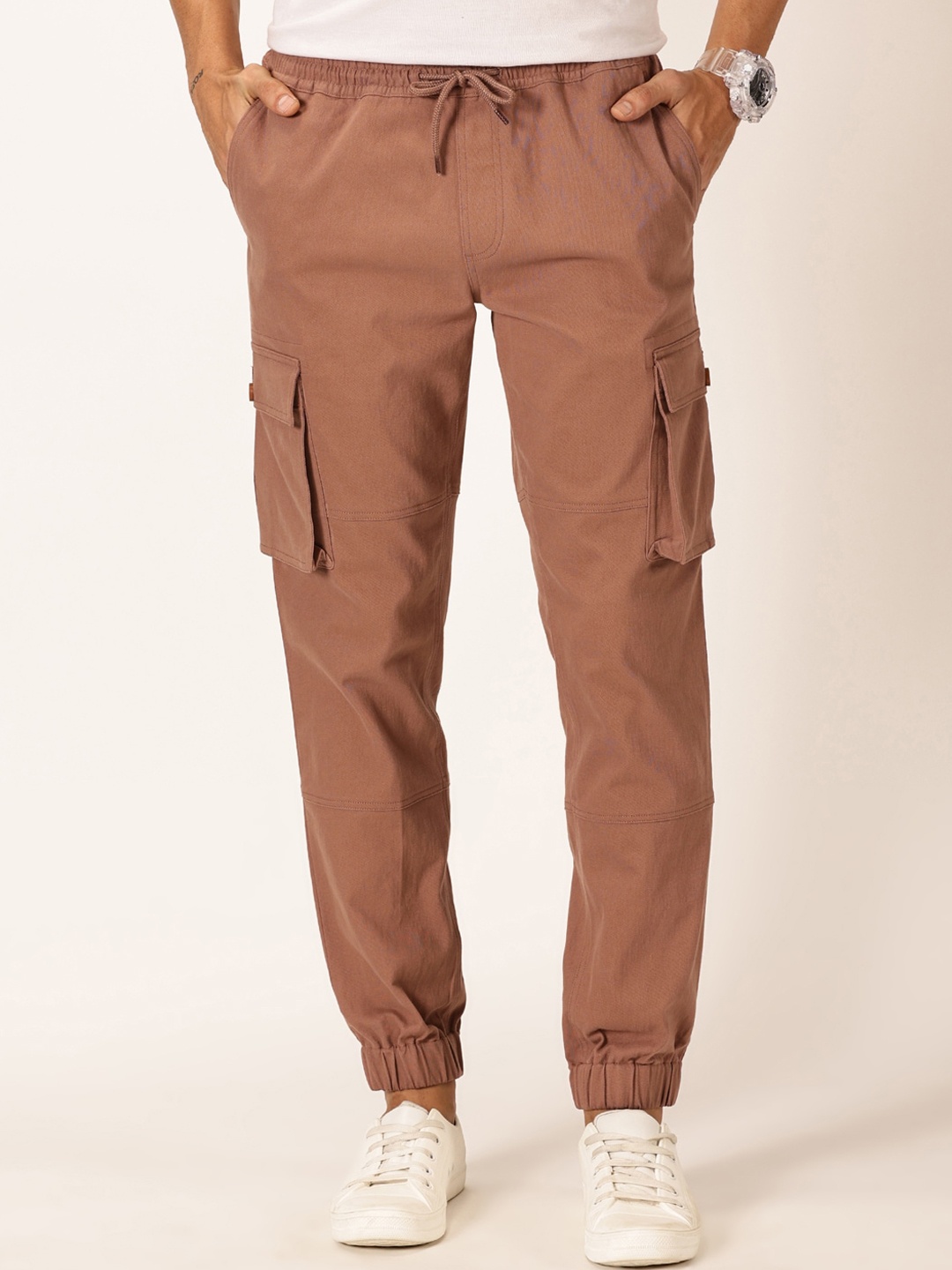 

HERE&NOW Men Mid-Rise Smart Cargos, Tan