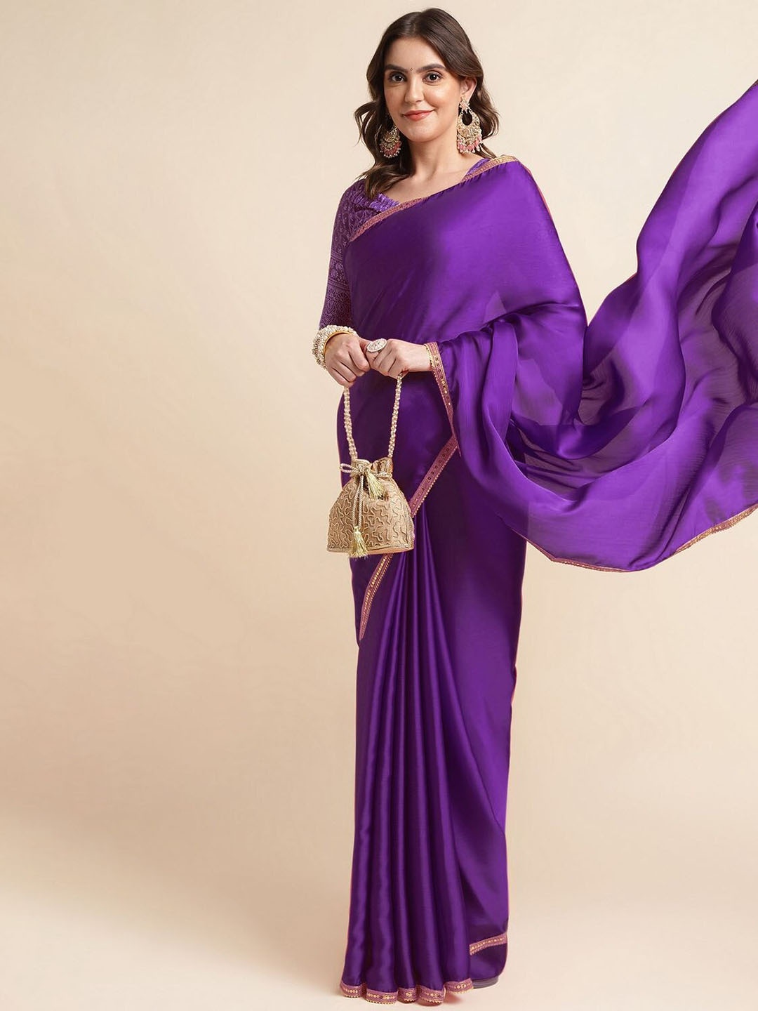 

Mitera PurpleEmbroidered Pure Chiffon Saree, Purple